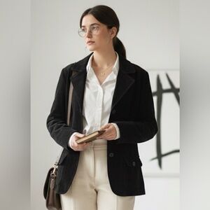 VTG Lady Hathaway Black Suede Leather Blazer Jacket Medium